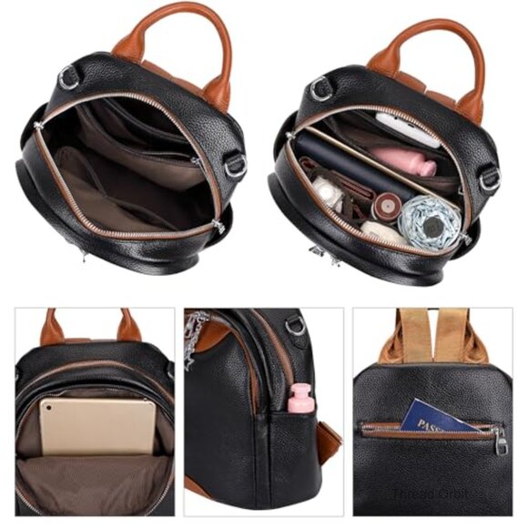 Small Genuine Leather Convertible Backpack Purse Daypack for Women